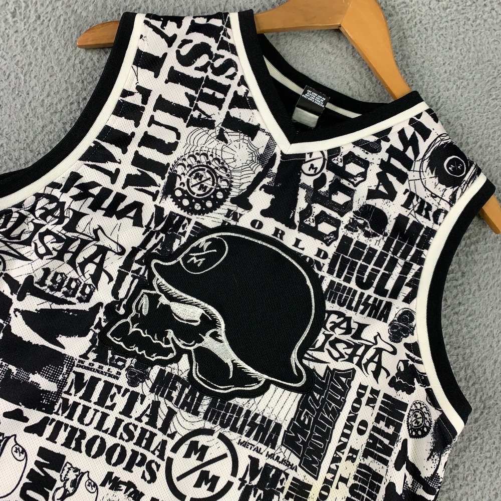Metal Mulisha Troops Jersey Tank Top Mens Medium White Black All Over Print Mesh